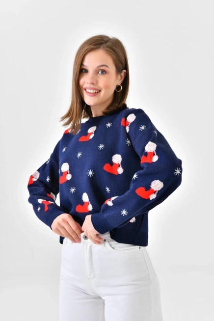 Kadın Bisiklet Yaka Desenli Simli Triko Kazak 10563