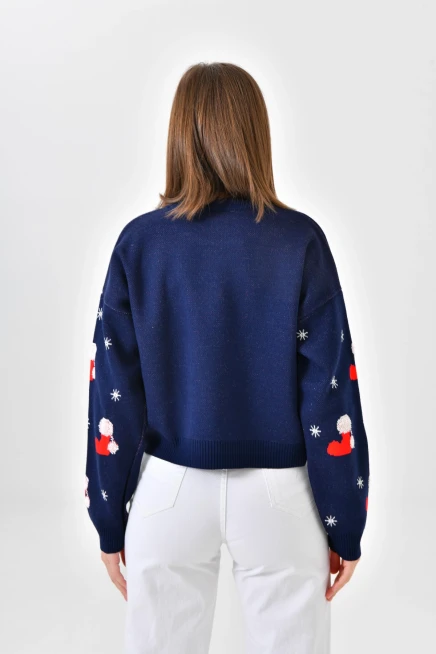 Kadın Bisiklet Yaka Desenli Simli Triko Kazak 10563