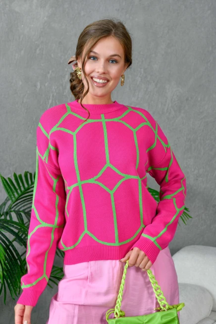 Kadın Bisiklet Yaka Desenli Triko Kazak