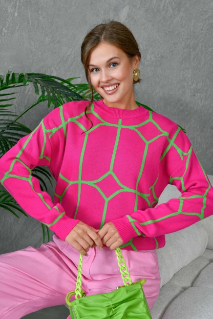 Kadın Bisiklet Yaka Desenli Triko Kazak