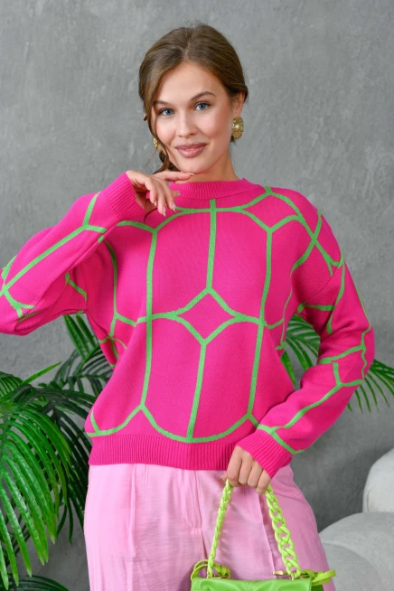 Kadın Bisiklet Yaka Desenli Triko Kazak