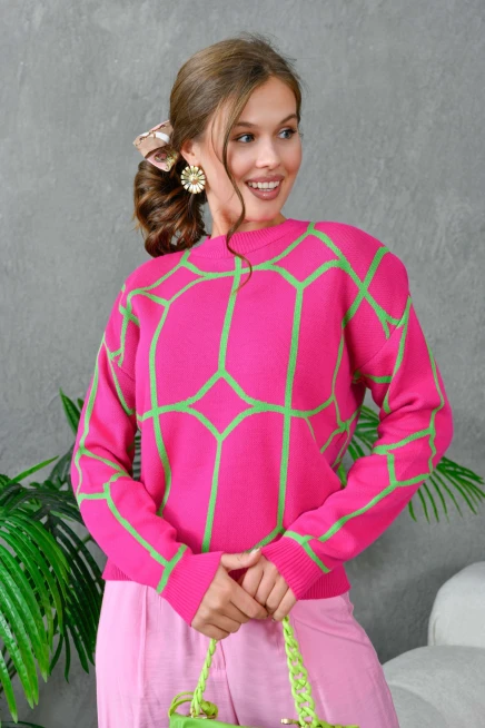 Kadın Bisiklet Yaka Desenli Triko Kazak