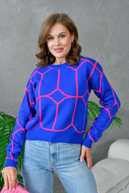 Kadın Bisiklet Yaka Desenli Triko Kazak