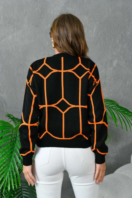 Kadın Bisiklet Yaka Desenli Triko Kazak