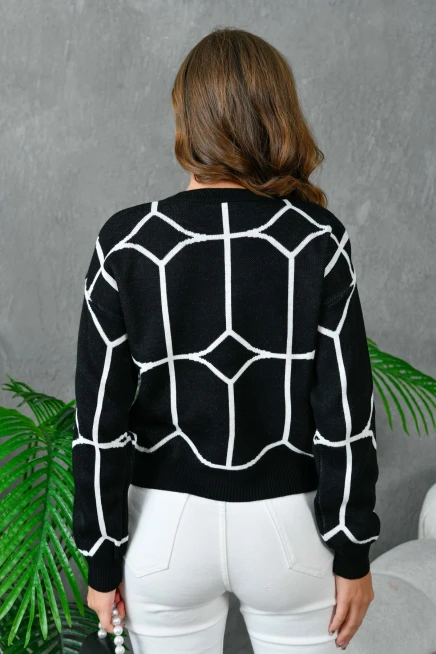 Kadın Bisiklet Yaka Desenli Triko Kazak