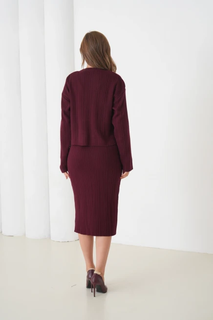 Kadın Bisiklet Yaka Dokulu Kazak Elbise İkili Triko Takım