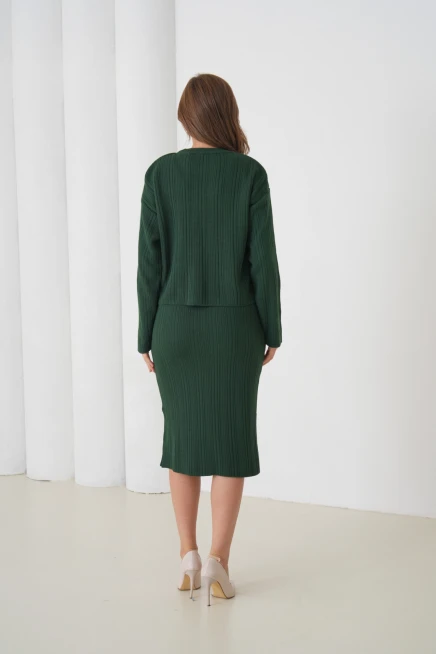 Kadın Bisiklet Yaka Dokulu Kazak Elbise İkili Triko Takım