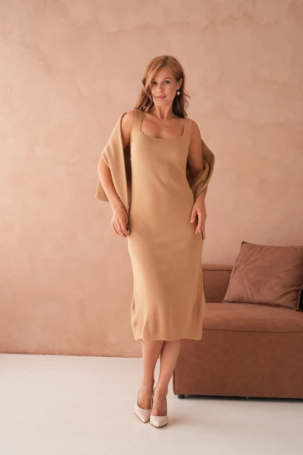 Kadın Bisiklet Yaka Düğme Detay Dokulu Ceket Elbise İkili Triko Takım