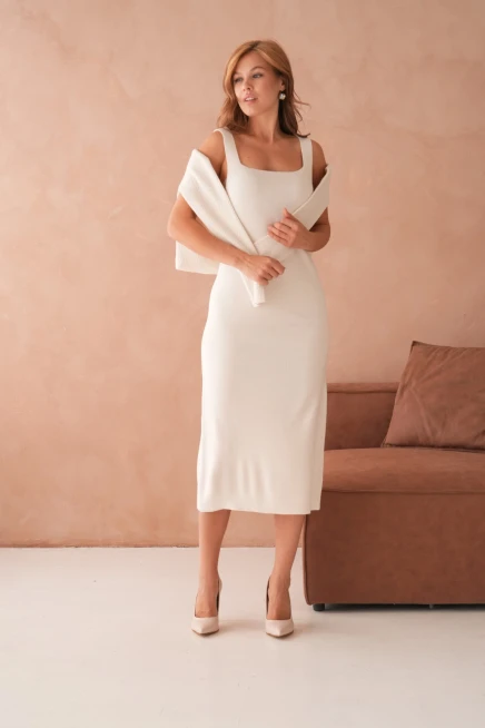 Kadın Bisiklet Yaka Düğme Detay Dokulu Ceket Elbise İkili Triko Takım