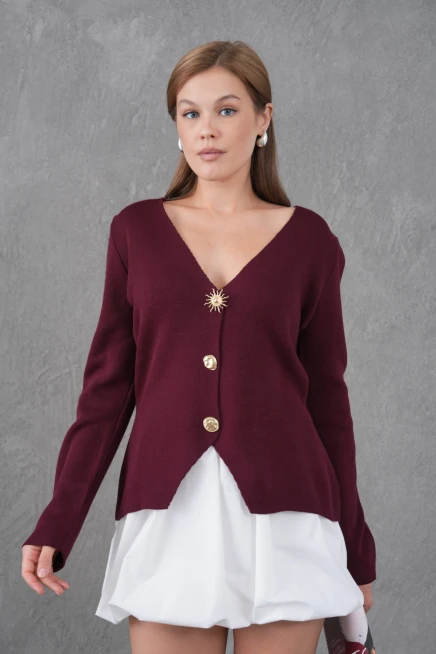 Kadın Bisiklet Yaka Düğme Detay Yumuşak Dokulu Triko Ceket 12315