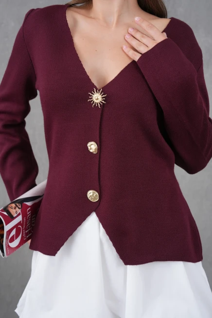 Kadın Bisiklet Yaka Düğme Detay Yumuşak Dokulu Triko Ceket 12315