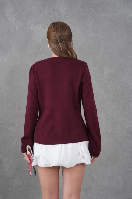 Kadın Bisiklet Yaka Düğme Detay Yumuşak Dokulu Triko Ceket 12315