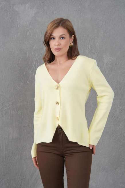 Kadın Bisiklet Yaka Düğme Detay Yumuşak Dokulu Triko Ceket 12315