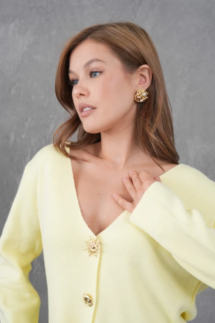 Kadın Bisiklet Yaka Düğme Detay Yumuşak Dokulu Triko Ceket 12315