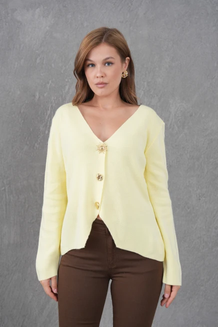 Kadın Bisiklet Yaka Düğme Detay Yumuşak Dokulu Triko Ceket 12315