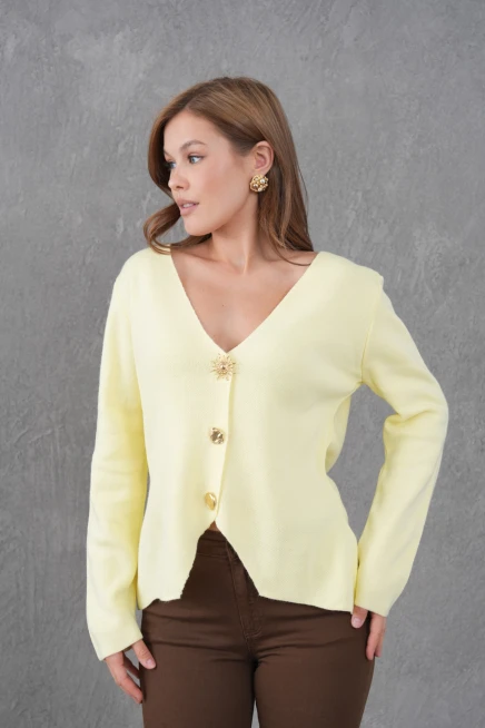 Kadın Bisiklet Yaka Düğme Detay Yumuşak Dokulu Triko Ceket 12315