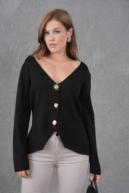 Kadın Bisiklet Yaka Düğme Detay Yumuşak Dokulu Triko Ceket 12315