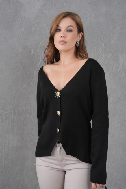 Kadın Bisiklet Yaka Düğme Detay Yumuşak Dokulu Triko Ceket 12315