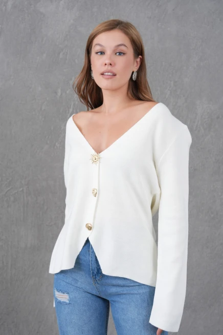 Kadın Bisiklet Yaka Düğme Detay Yumuşak Dokulu Triko Ceket 12315