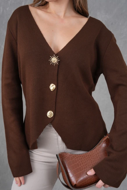 Kadın Bisiklet Yaka Düğme Detay Yumuşak Dokulu Triko Ceket 12315