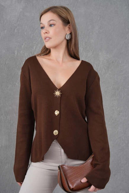 Kadın Bisiklet Yaka Düğme Detay Yumuşak Dokulu Triko Ceket 12315