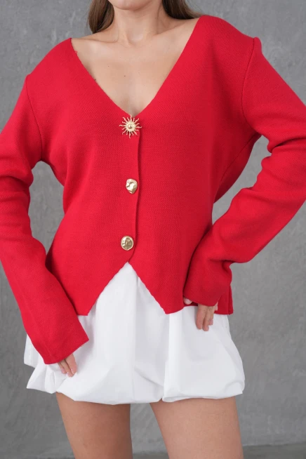 Kadın Bisiklet Yaka Düğme Detay Yumuşak Dokulu Triko Ceket 12315