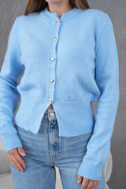 Kadın Bisiklet Yaka Düğme Detaylı Triko Hırka