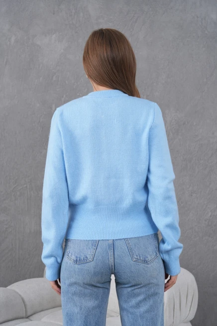 Kadın Bisiklet Yaka Düğme Detaylı Triko Hırka