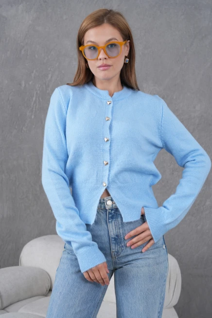 Kadın Bisiklet Yaka Düğme Detaylı Triko Hırka