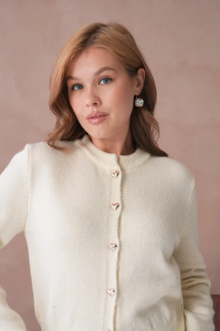 Kadın Bisiklet Yaka Düğme Detaylı Triko Hırka