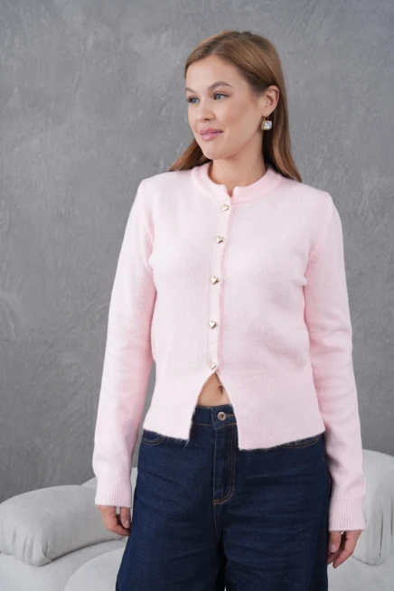 Kadın Bisiklet Yaka Düğme Detaylı Triko Hırka