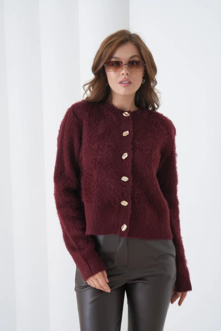 Kadın Bisiklet Yaka Düğme Detaylı Yumuşak Dokulu Şardonlu Triko Ceket