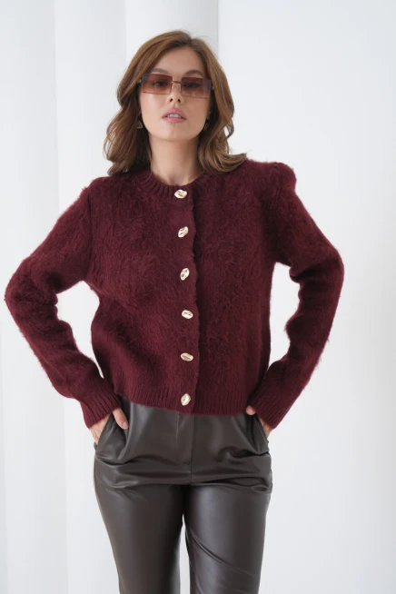 Kadın Bisiklet Yaka Düğme Detaylı Yumuşak Dokulu Şardonlu Triko Ceket