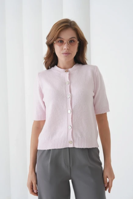 Kadın Bisiklet Yaka Düğme Kapama Yün Karışımlı Simli Triko Kazak 8643Sw