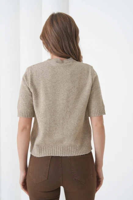 Kadın Bisiklet Yaka Düğme Kapama Yün Karışımlı Simli Triko Kazak 8643Sw