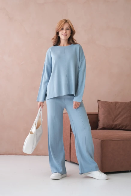 Kadın Bisiklet Yaka Düşük Kol Kazak Pantolon İkili Triko Takım