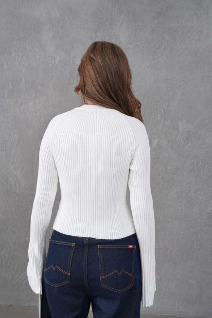 Kadın Bisiklet Yaka İspanyol Kol Düğme Kapama Kaşkorse Triko Ceket 12280.Lnz