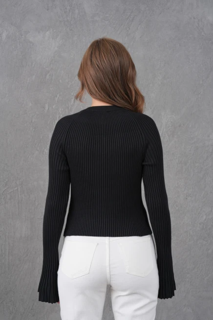 Kadın Bisiklet Yaka İspanyol Kol Düğme Kapama Kaşkorse Triko Ceket 12280.Lnz