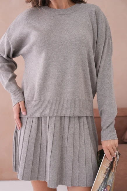 Kadın Bisiklet Yaka Kazak Kısa Etek İkili Triko Takım