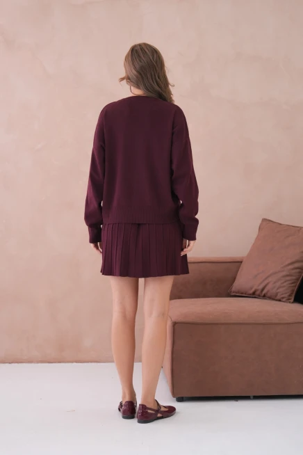 Kadın Bisiklet Yaka Kazak Kısa Etek İkili Triko Takım