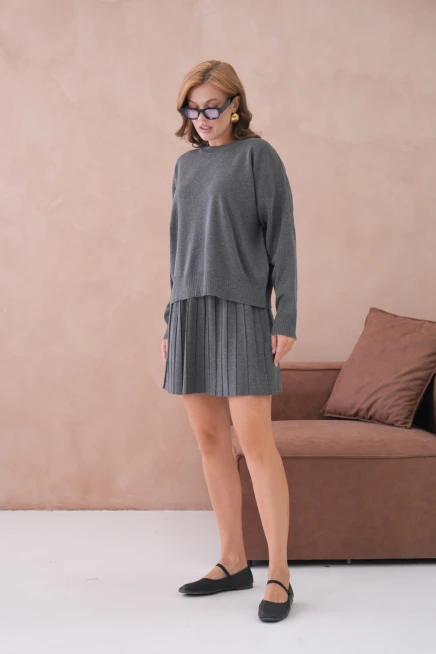 Kadın Bisiklet Yaka Kazak Kısa Etek İkili Triko Takım