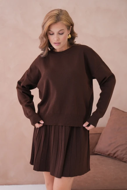 Kadın Bisiklet Yaka Kazak Kısa Etek İkili Triko Takım