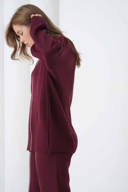 Kadın Bisiklet Yaka Yırtmaçlı Oversize Kazak Pantolon İkili Triko Takım