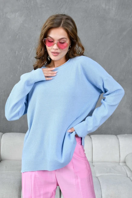 Kadın Bisiklet Yaka Yırtmaçlı Oversize Triko Kazak