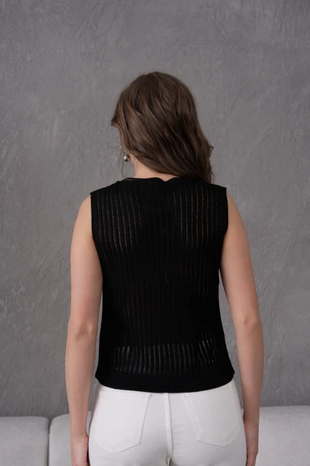 Kadın Bisiklet Yaka Yumuşak Dokulu Ajurlu Triko Sweater 10703