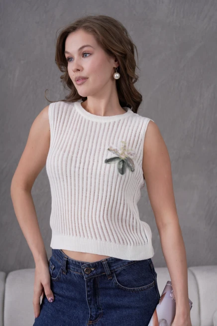 Kadın Bisiklet Yaka Yumuşak Dokulu Ajurlu Triko Sweater 10703