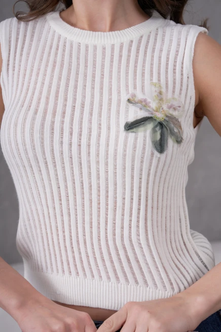 Kadın Bisiklet Yaka Yumuşak Dokulu Ajurlu Triko Sweater 10703