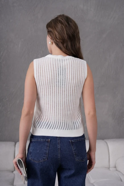 Kadın Bisiklet Yaka Yumuşak Dokulu Ajurlu Triko Sweater 10703