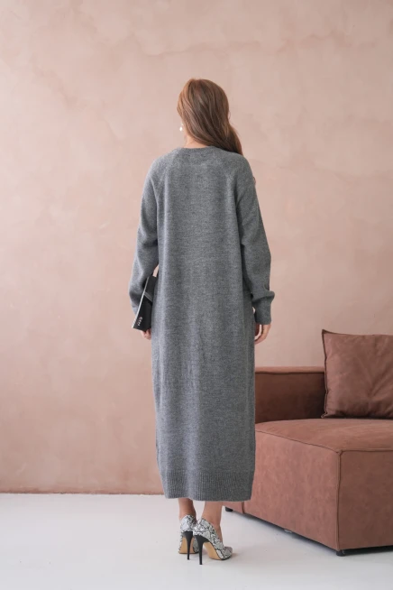 Kadın Bisiklet Yaka Yumuşak Dokulu Maksi Boy Şardonlu Oversize Triko Elbise 8324Sw