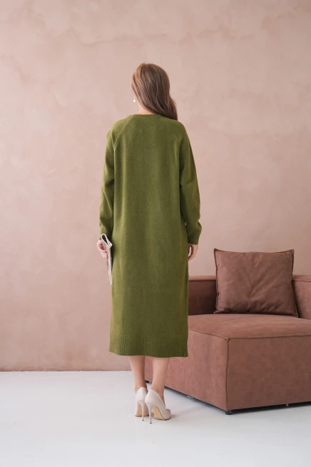 Kadın Bisiklet Yaka Yumuşak Dokulu Maksi Boy Şardonlu Oversize Triko Elbise 8324Sw